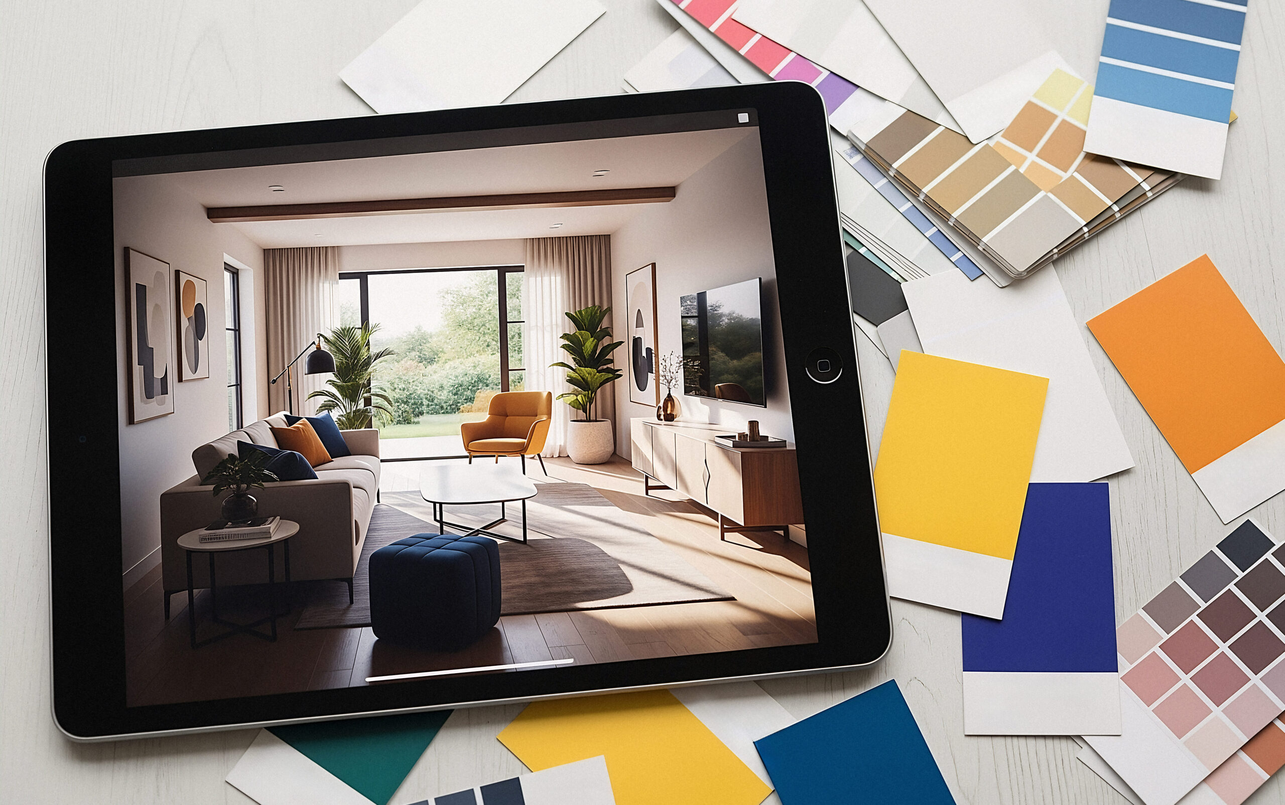 Interior Design Concept With Tablet Color Swatches Edited Scaled